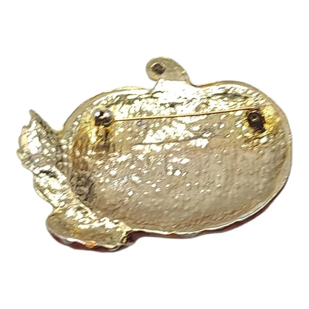 Orange Enamel Pumpkin Patch High End Halloween Fall Brooch Vintage